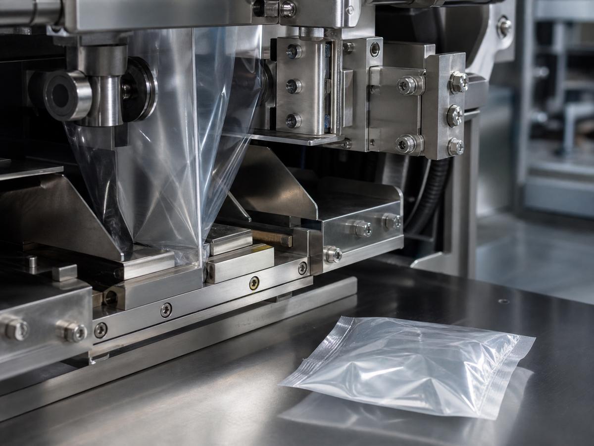 Close view of a packaging machine sealing area