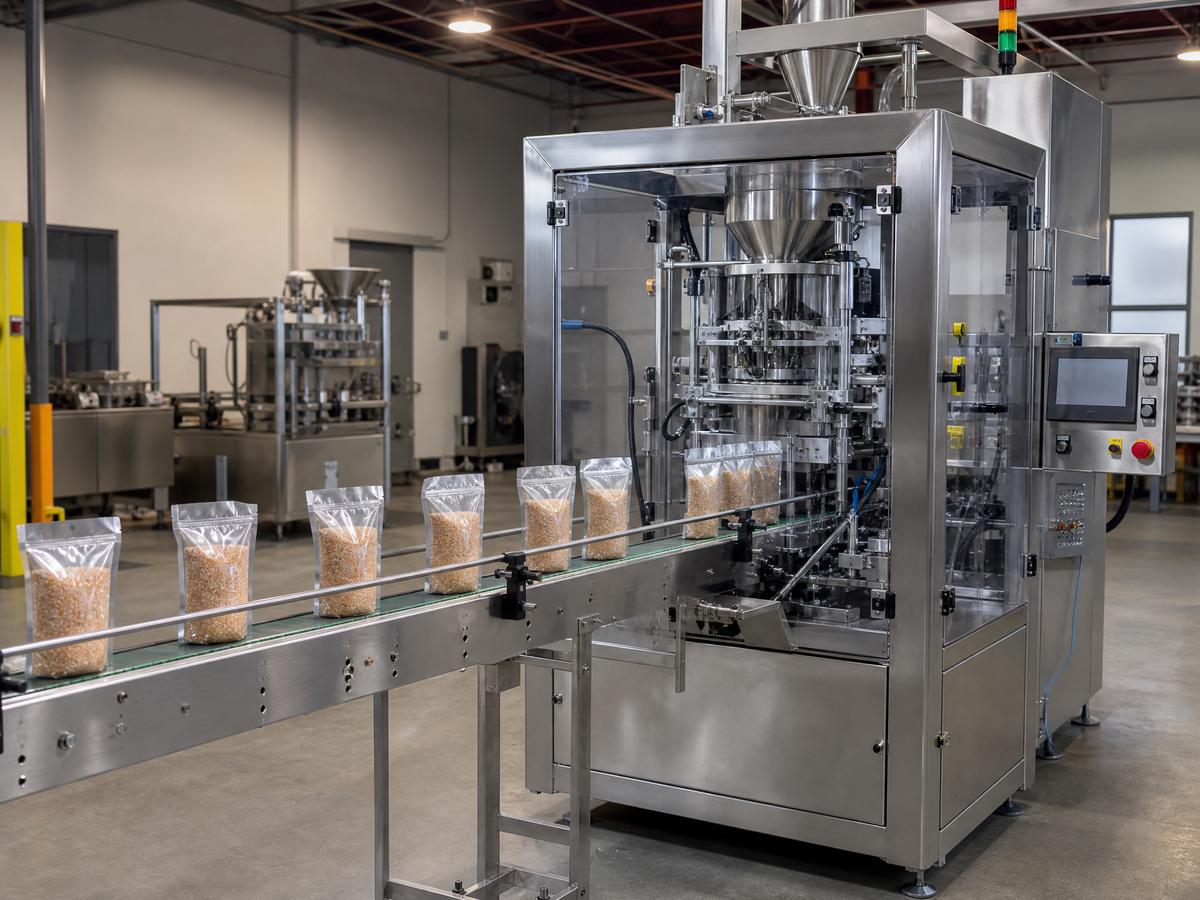 Packaging line with conveyor in a factory